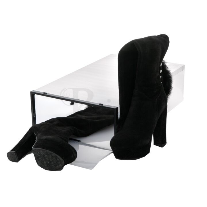 Periea Periea ‘Katy’ Strong Plastic Shoe Storage Boxes With Front Flap – Ideal For Knee High Boots – 6 Pack