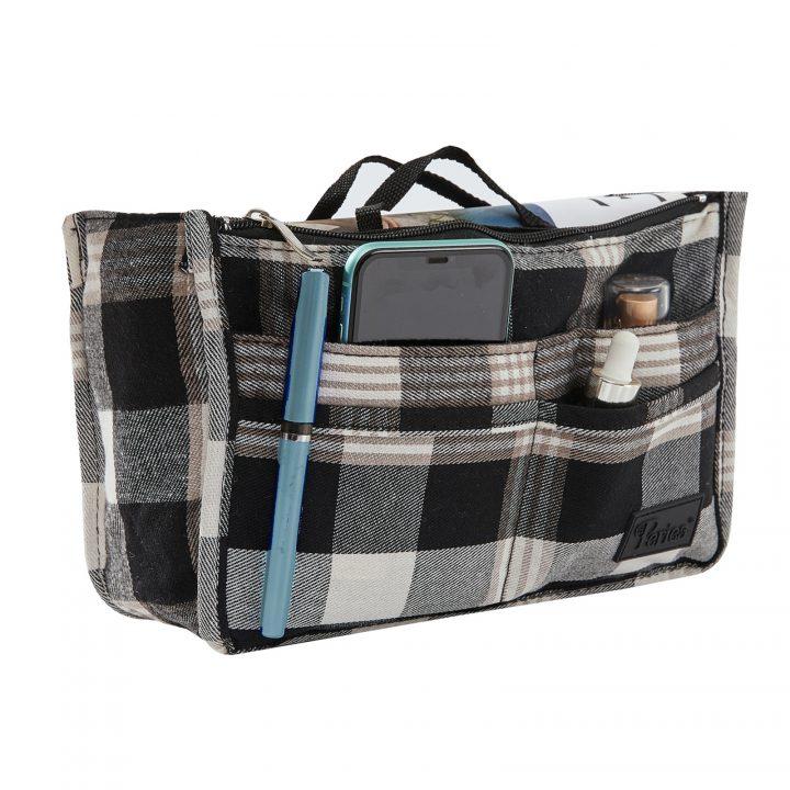 Periea Periea ‘Mags’ Luxury Plaid Medium Handbag Organiser Insert – (White And Black Tartan)