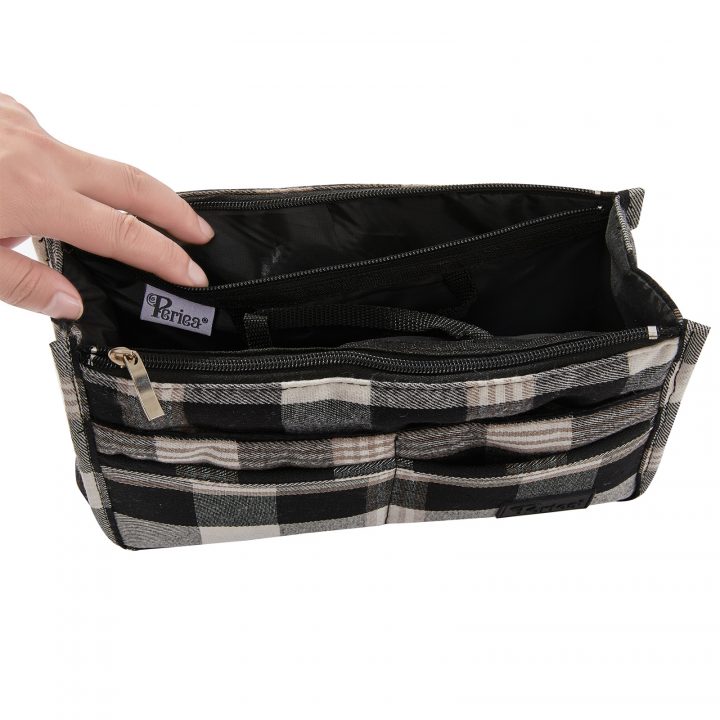 Periea Periea ‘Mags’ Luxury Plaid Medium Handbag Organiser Insert – (White And Black Tartan)