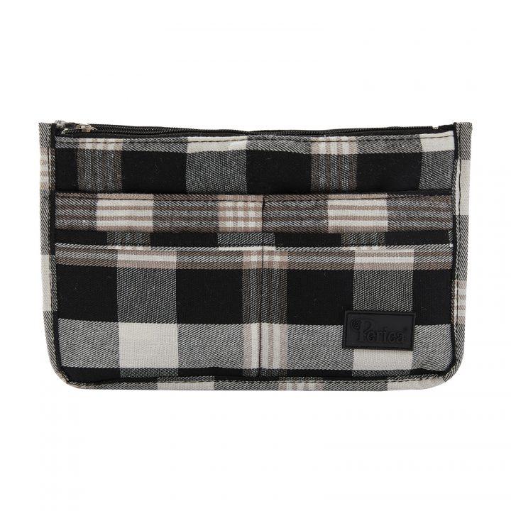 Periea Periea ‘Mags’ Luxury Plaid Medium Handbag Organiser Insert – (White And Black Tartan)