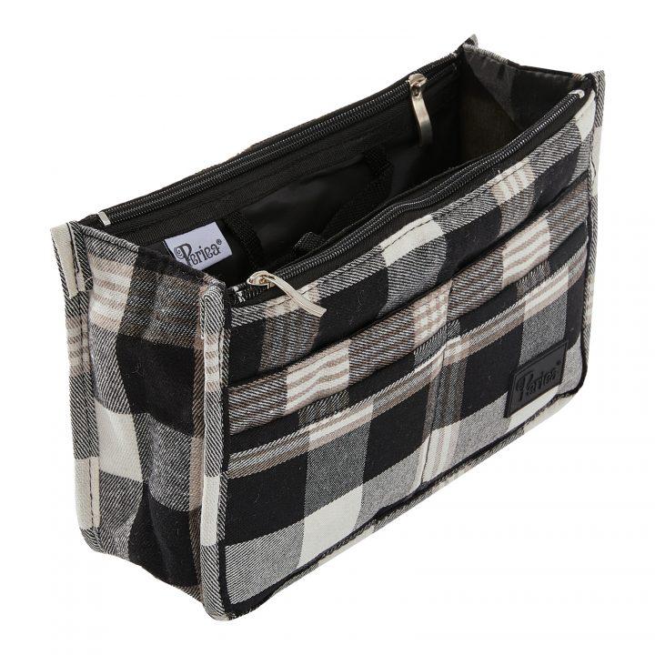 periea Periea ‘Mags’ Luxury Plaid Medium Handbag Organiser Insert – (White and Black Tartan)