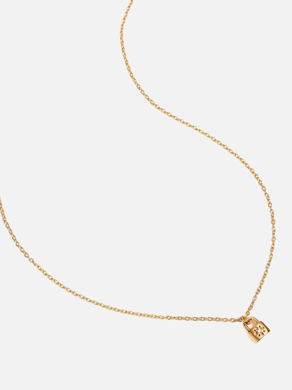 perlu 18k Gold Vermeil Crystal Lotus Padlock Necklace