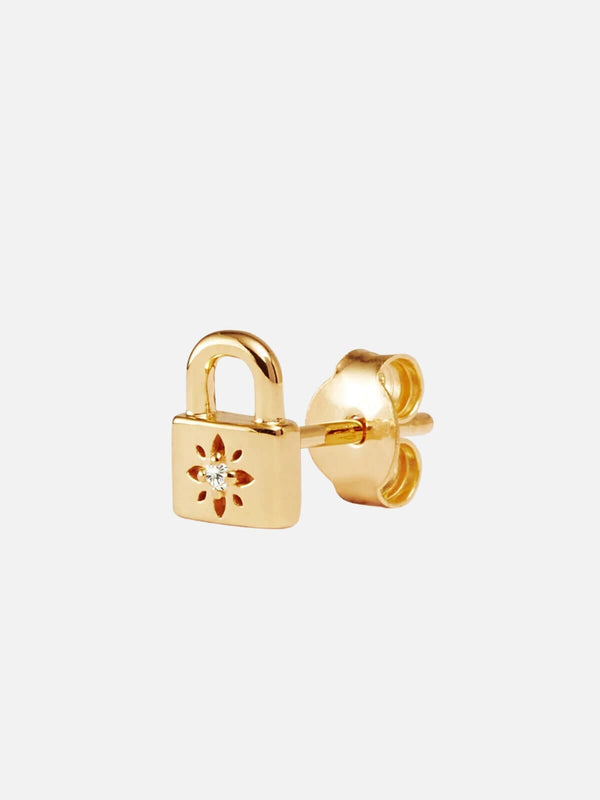 Perlu 18k Gold Vermeil Crystal Lotus Padlock Stud Earrings