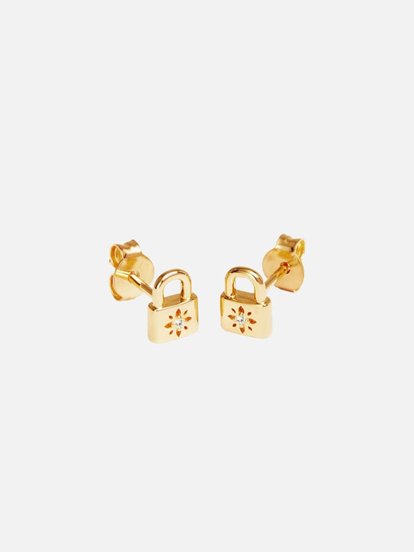 perlu 18k Gold Vermeil Crystal Lotus Padlock Stud Earrings