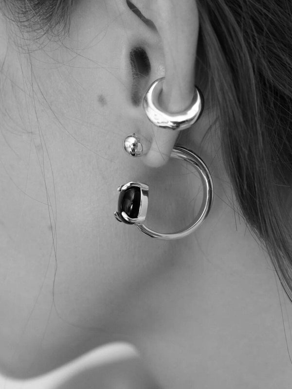 Perlu Accord Punk Earrings: Brass + Sterling Silver + Onyx