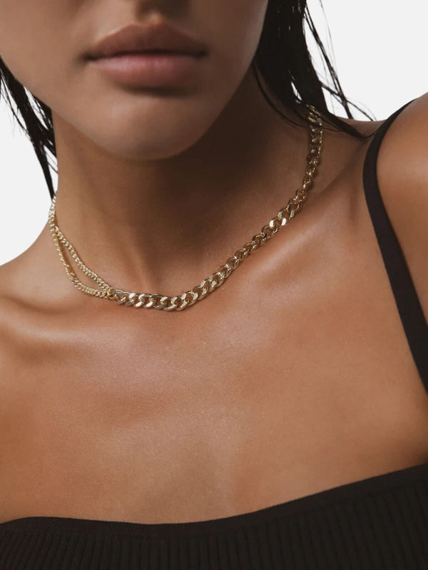 Perlu Amplify Double Curb Chain Choker: Brass + 18K Gold