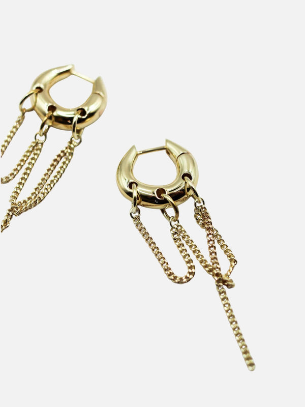 Perlu Dripping Chain Huggie Earrings: Brass + 18K Gold Plating