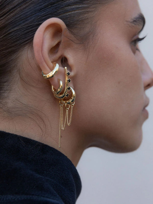 Perlu Dripping Chain Huggie Earrings: Brass + 18K Gold Plating