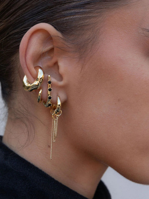 Perlu Dripping Chain Huggie Earrings: Brass + 18K Gold Plating