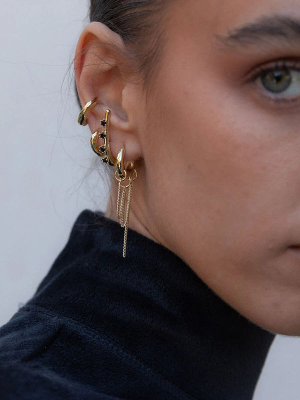 Perlu Everything Lobe Earring With Gemstones: Brass + 18K Gold Plating + Onyx