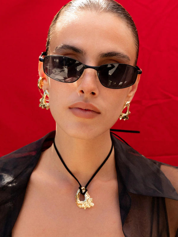 Perlu Horizons Shell Cord Necklace: Brass + 18K Gold Plating