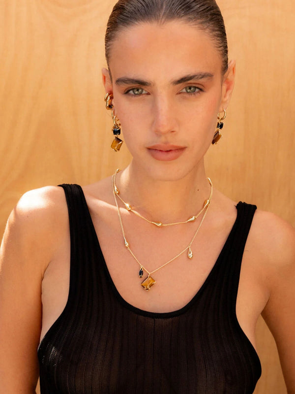 Perlu It's Complicated Gemstone Necklace: Tiger's Eye + Onyx