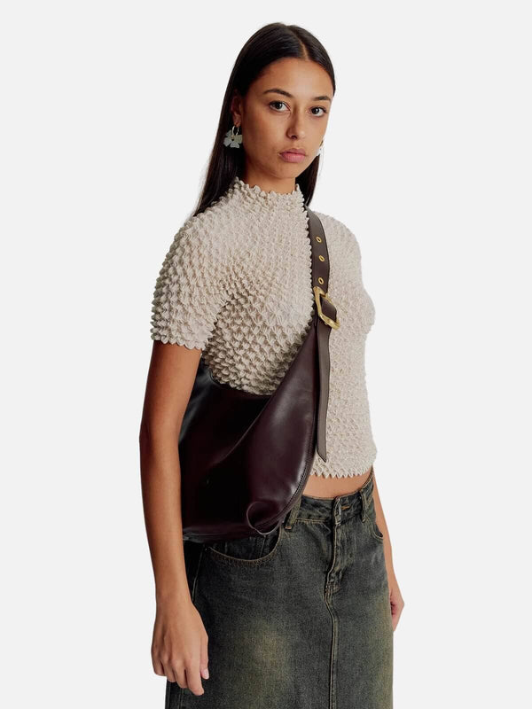 Perlu Large Everyday Croissant Buckle Bag - Chocolate Recycled PU