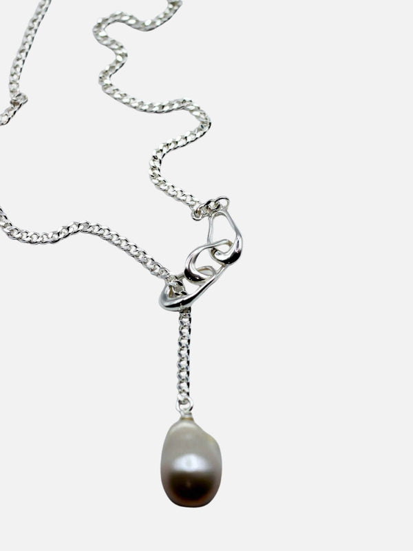 Perlu Linked Pearl Lariat Necklace: Sterling Silver + Freshwater Pearl