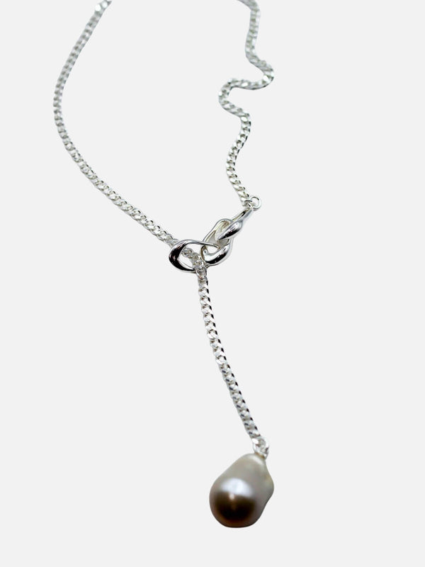Perlu Linked Pearl Lariat Necklace: Sterling Silver + Freshwater Pearl