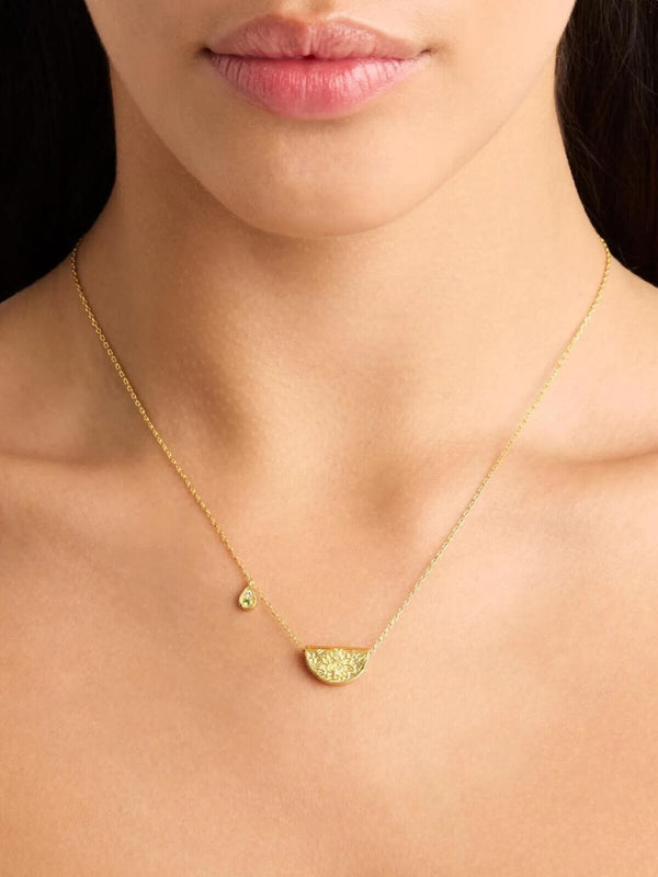 Perlu Lotus Birthstone Necklace - August | Peridot - Gold