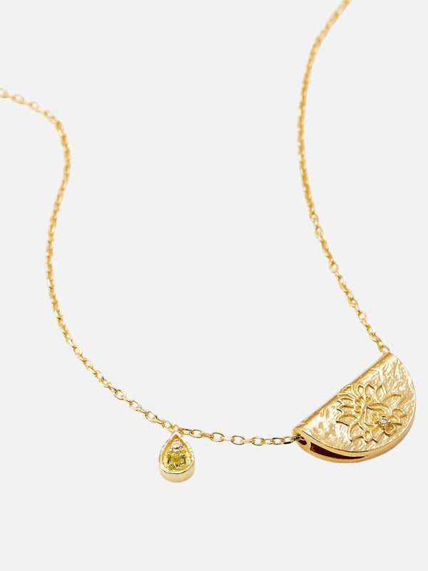 perlu Lotus Birthstone Necklace - August | Peridot - Gold