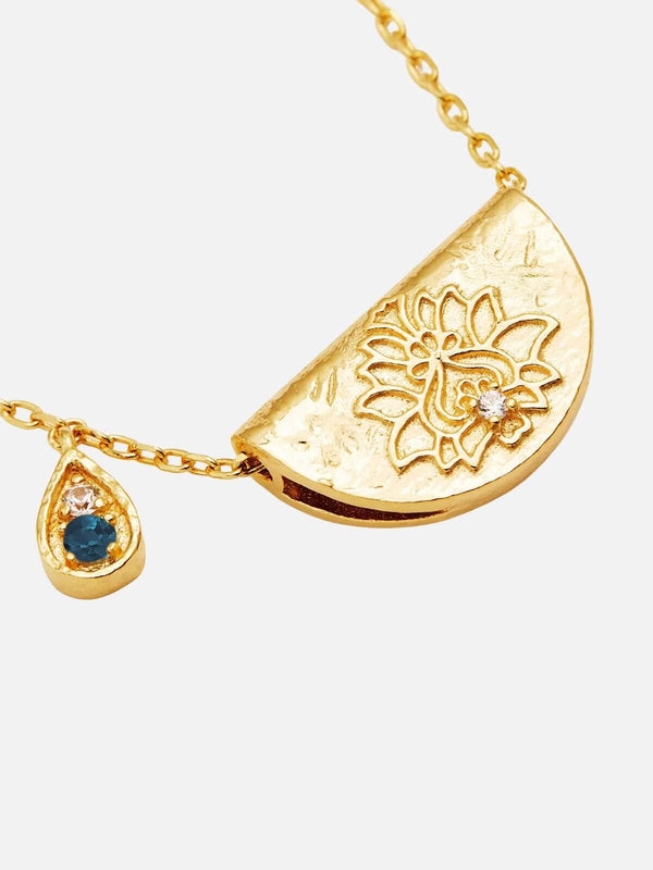 Perlu Lotus Birthstone Necklace - December | Blue Topaz - Gold