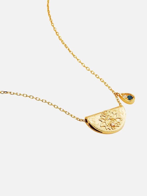 perlu Lotus Birthstone Necklace - December | Blue Topaz - Gold