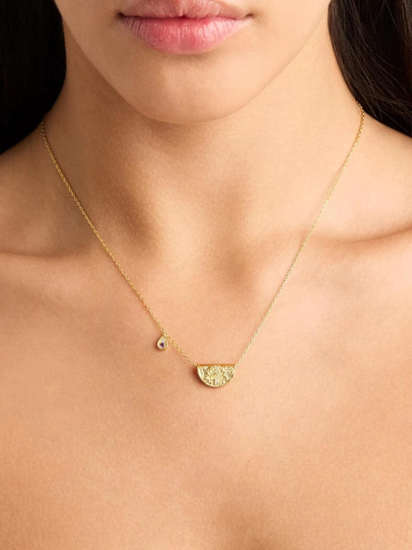 Perlu Lotus Birthstone Necklace - February | Amethyst - Gold