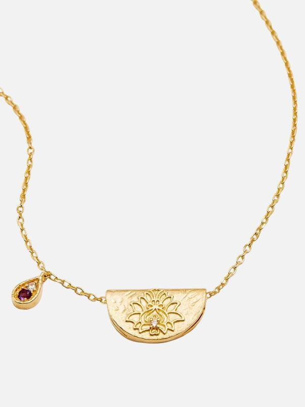 perlu Lotus Birthstone Necklace - February | Amethyst - Gold