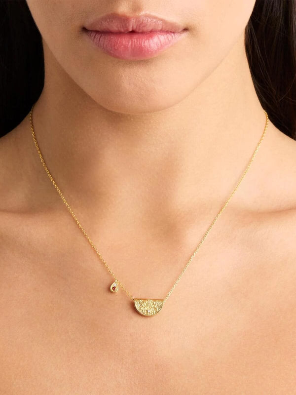 Perlu Lotus Birthstone Necklace - January | Garnet - Gold