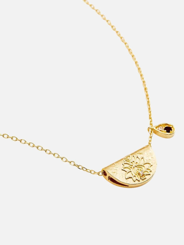 perlu Lotus Birthstone Necklace - January | Garnet - Gold