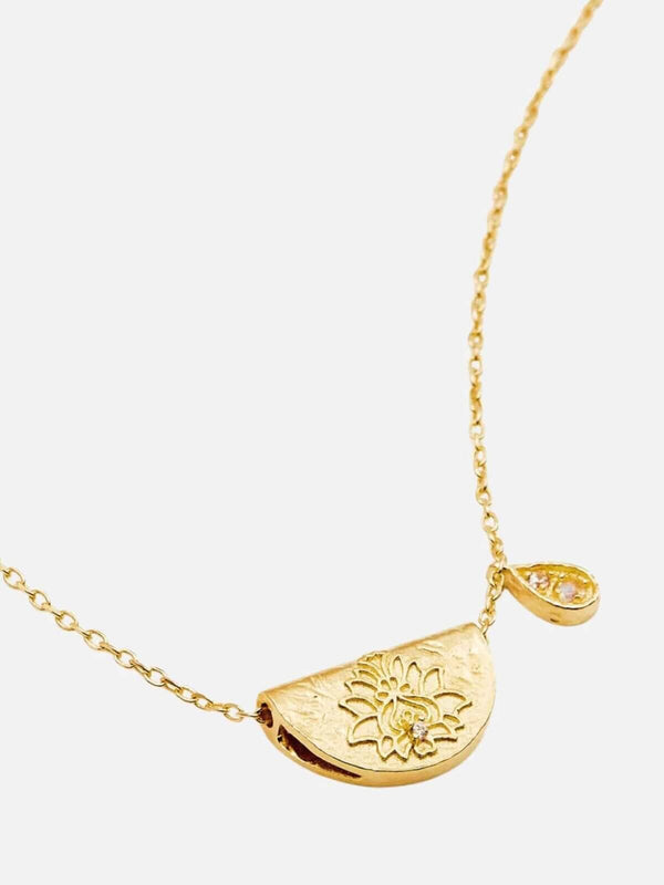 perlu Lotus Birthstone Necklace - June | Moonstone - Gold