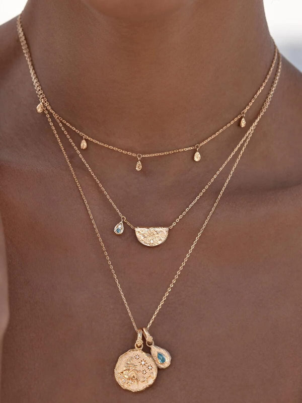 Perlu Lotus Birthstone Necklace - March | Aquamarine - Gold