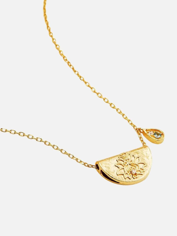 perlu Lotus Birthstone Necklace - March | Aquamarine - Gold