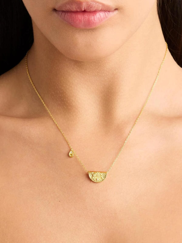 Perlu Lotus Birthstone Necklace - November | Citrine - Gold