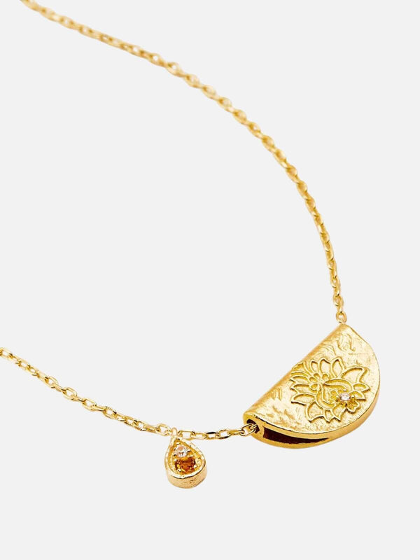 perlu Lotus Birthstone Necklace - November | Citrine - Gold