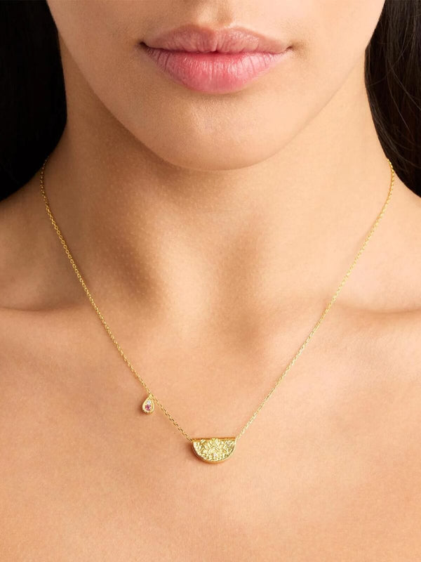 Perlu Lotus Birthstone Necklace - October | Pink Tourmaline - Gold