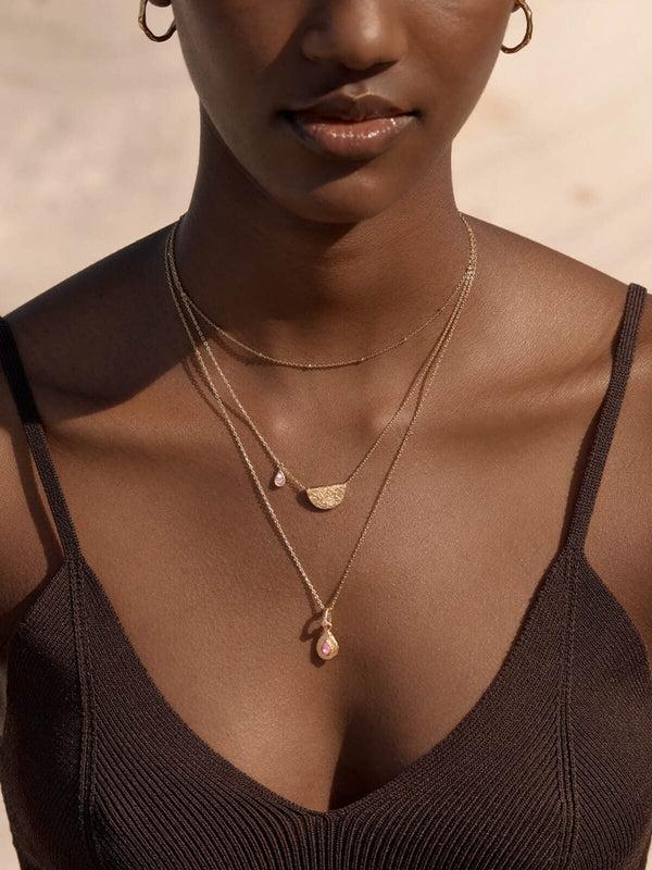 Perlu Lotus Birthstone Necklace - October | Pink Tourmaline - Gold