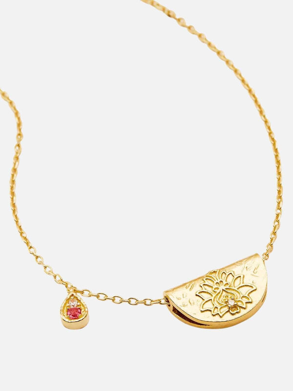 perlu Lotus Birthstone Necklace - October | Pink Tourmaline - Gold