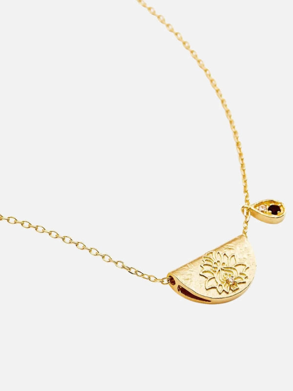 perlu Lotus Birthstone Necklace - September | Sapphire - Gold