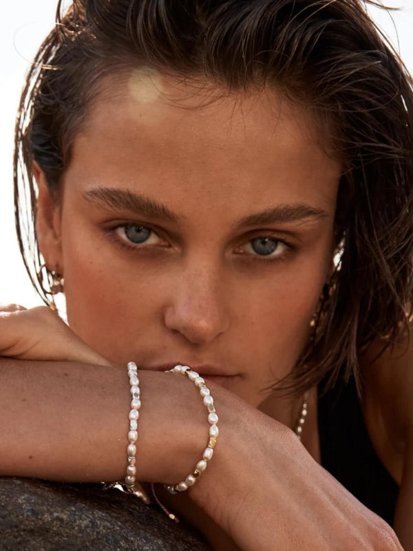 Perlu Mini Pearls Hand Knotted Bracelet - Black/Silver