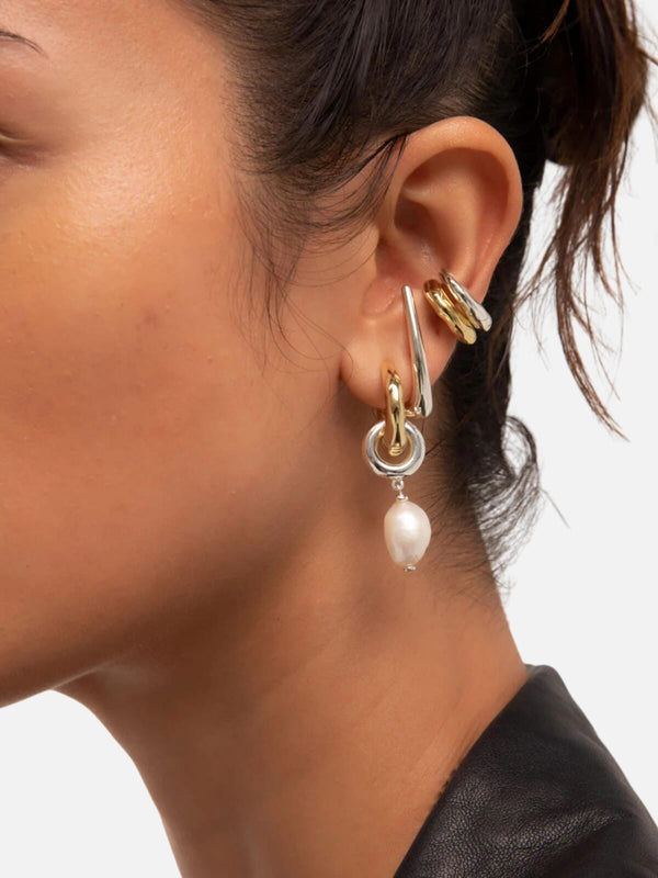 Perlu Multiverse Pearl Earrings: Brass + 18K Gold Plating + Sterling Silver