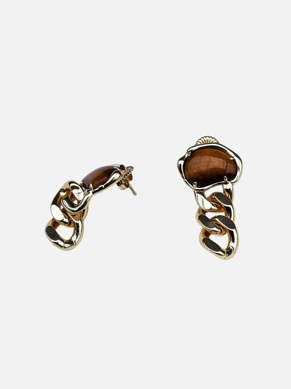 Perlu Bean Statement Chain Earrings - Tiger's Eye