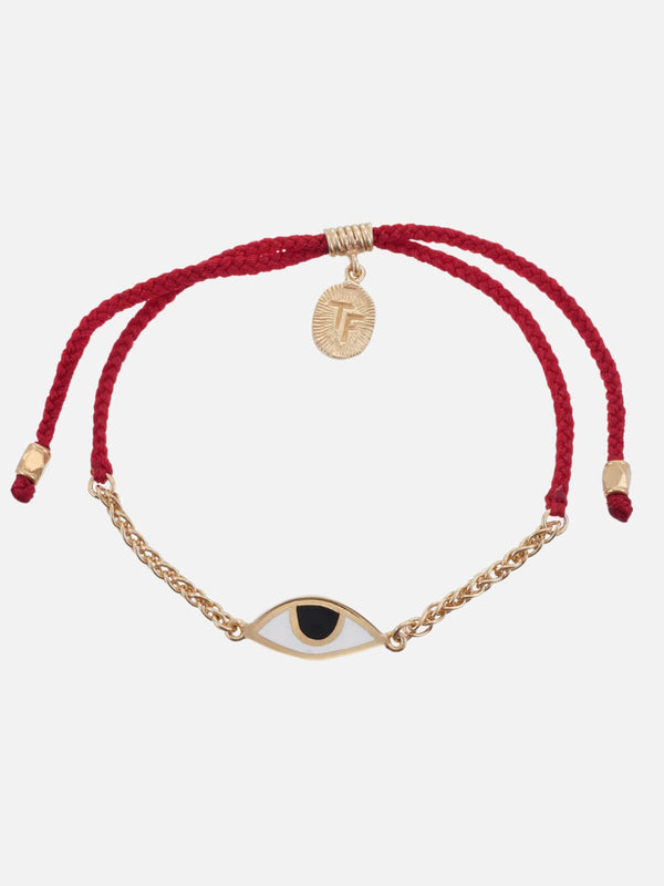 perlu Chain & Cord Eye Bracelet - Gold/Red
