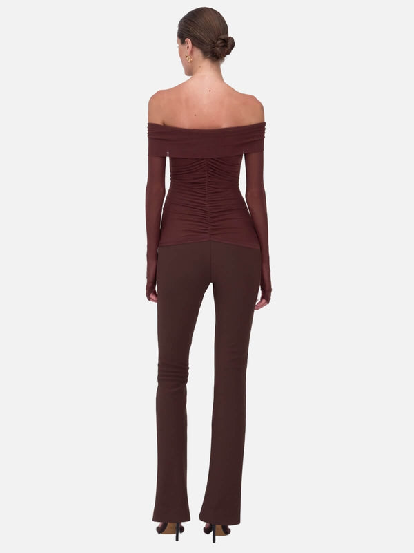 Perlu Christy Mesh Off Shoulder Top - Espresso