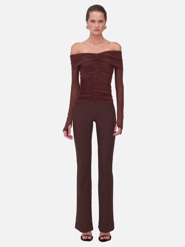 perlu Christy Mesh Off Shoulder Top - Espresso
