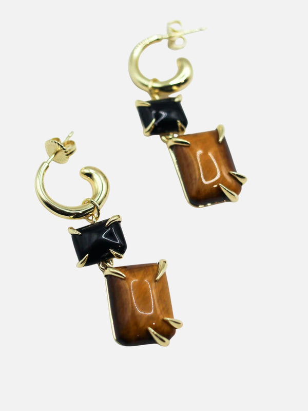 perlu Double Drop Claw Earrings: Tiger's Eye + Onyx