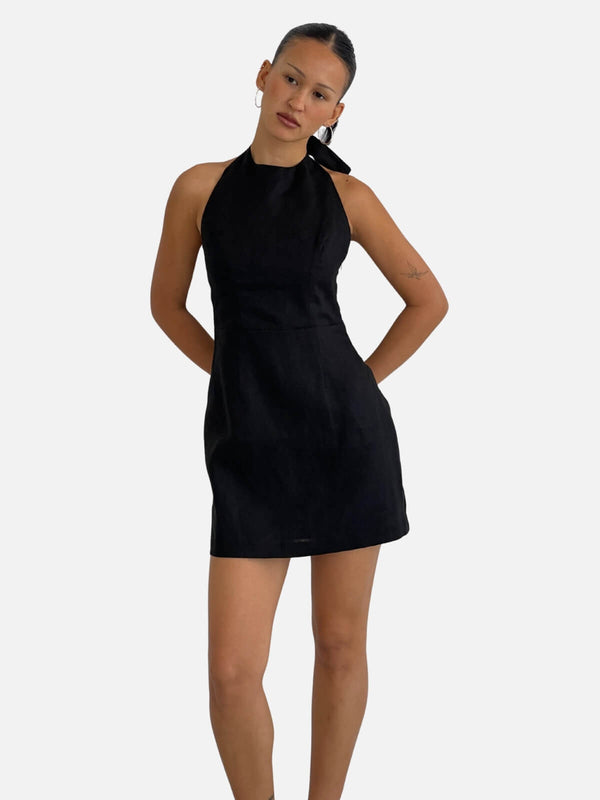 perlu Ellison Linen Mini Dress - Black