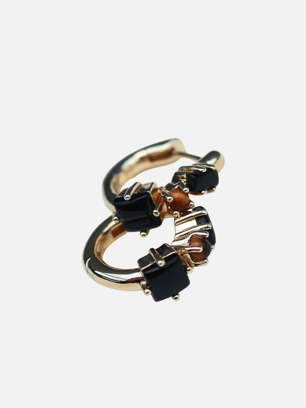 perlu Fantasy Gemstone Huggies: Onyx + Tigers Eye