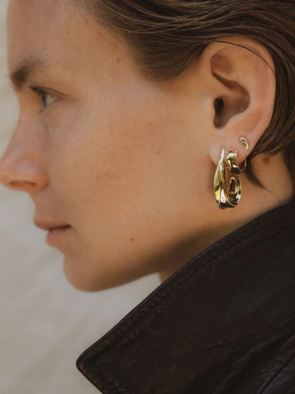 Perlu Hammered Huggies: Brass + 18k Gold Plating