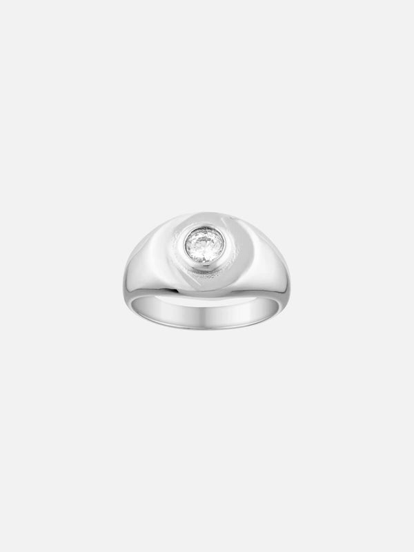 perlu Heritage Signet Ring - White Gold/Clear