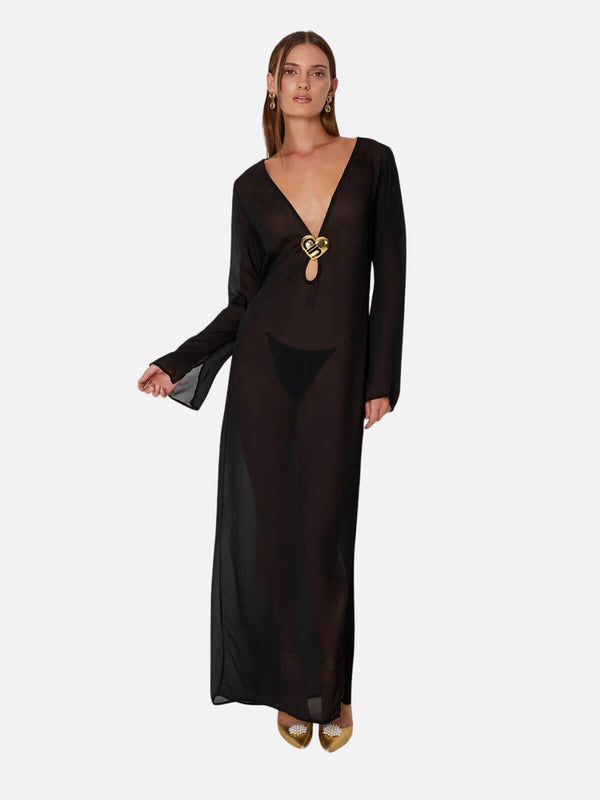 perlu Hotline Heart Maxi Dress - Black