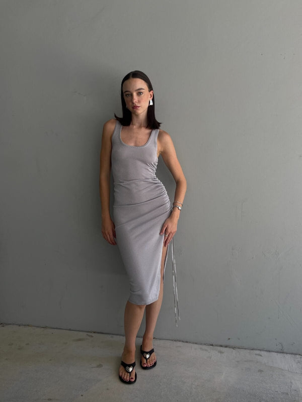 Perlu Ibiza V Neck Maxi Dress - Silver