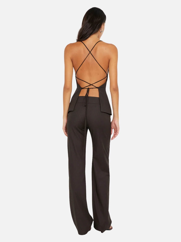 Perlu Ingrid Tie Top - Choc Pinstripe